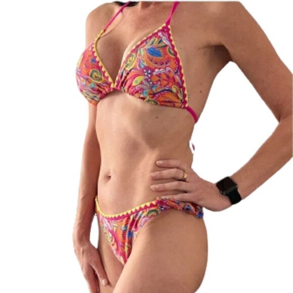 💲6️⃣ Bundled ✔️Batik Bikini Bohemian | Beach Basics sz Small Pink Multi color - Picture 1 of 10
